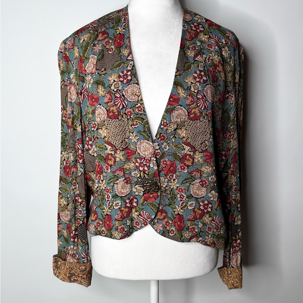 Carole Little Vintage Womens Floral Blazer Top Size 8 90s EUC